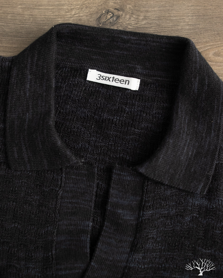 3sixteen - Knit Polo - Vintage Black Boxweave – Withered Fig