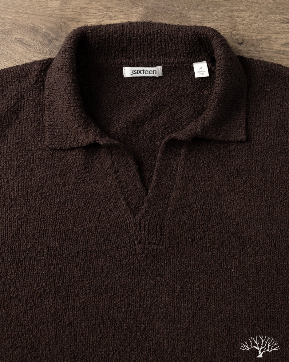 3sixteen - Long-Sleeve Knit Polo - Bark Boucle – Withered Fig
