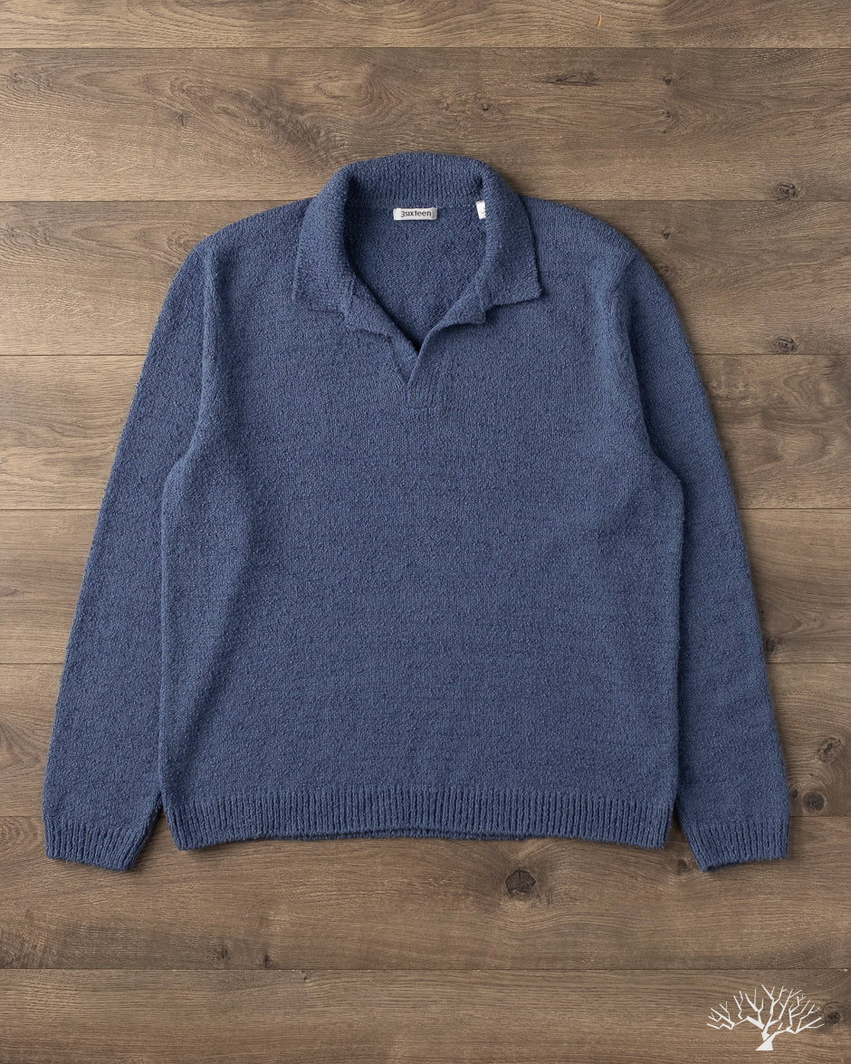 トップス ANATOMICA 18SS Knit Polo-Navy/3 Long Sleeve Knit Polo ~ Midnight Alpaca – 3sixteen