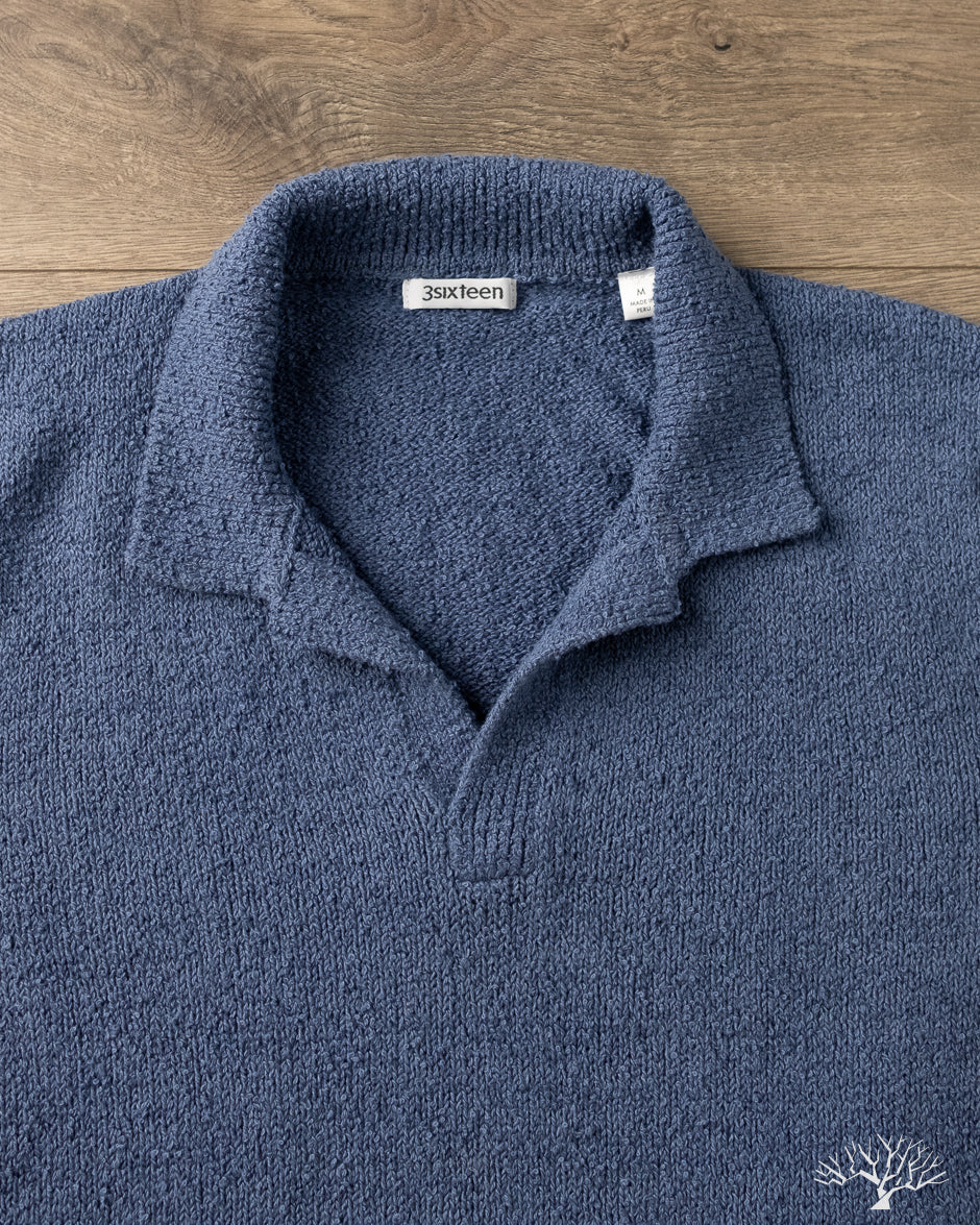 3sixteen - Long-Sleeve Knit Polo - Lapis Boucle – Withered Fig