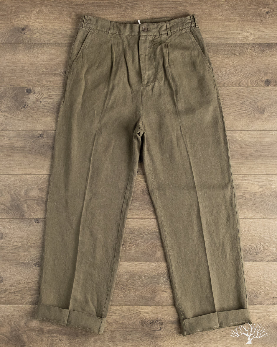 3sixteen - Pleated Trouser - Olive Linen – Withered Fig
