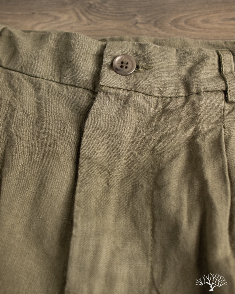 3sixteen - Pleated Trouser - Olive Linen – Withered Fig