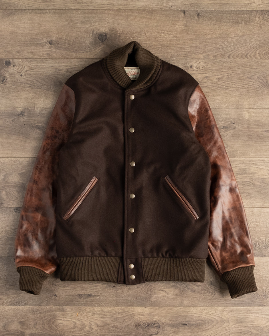 Dehen 1920 - Varsity Jacket - Brown Melton / Antique Brandy