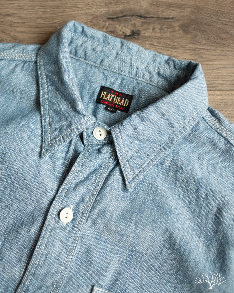The Flat Head - FN-SCK-010L - 5oz Chambray Work Shirt - Blue