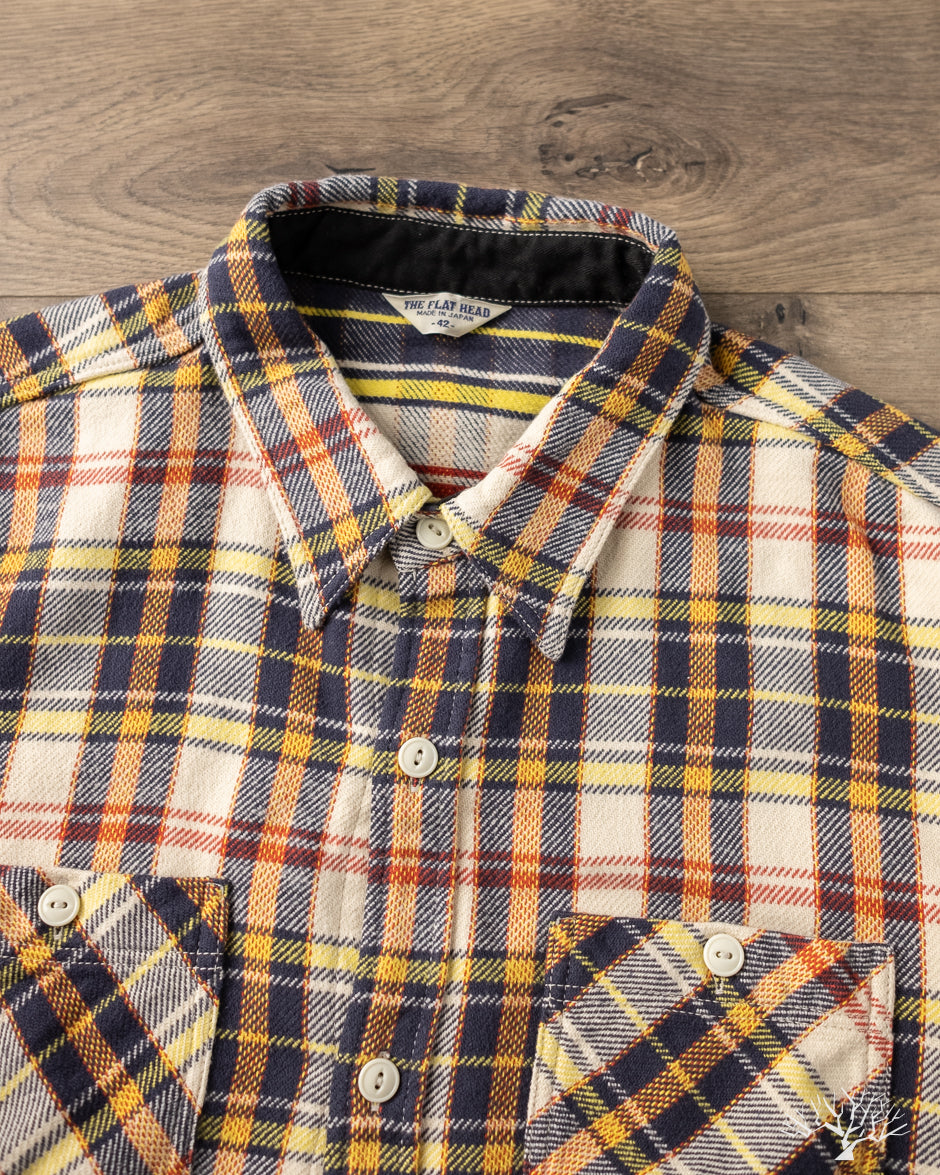 The Flat Head - FN-SNR-014L - Flannel Check Work Shirt - Ivory