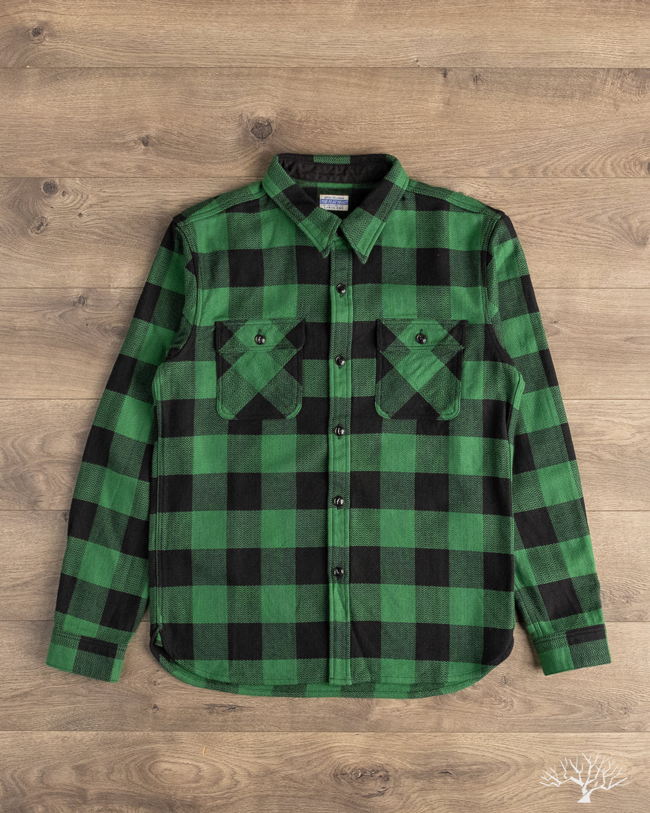 The Flat Head - FN-SNR-101L - Block Check Flannel Shirt - Green