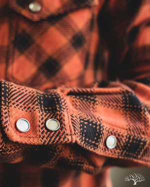 The Flat Head FN-SNW-005L - Ombre Check Flannel Western Shirt - Orange/Black
