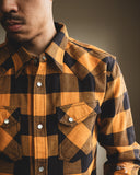 FN-SNW-101L - Block Check Flannel Western Shirt - Orange/Charcoal