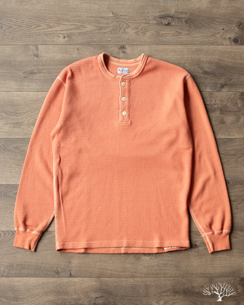FN-THLH-004 Waffle Knit Henley Thermal Light Orange