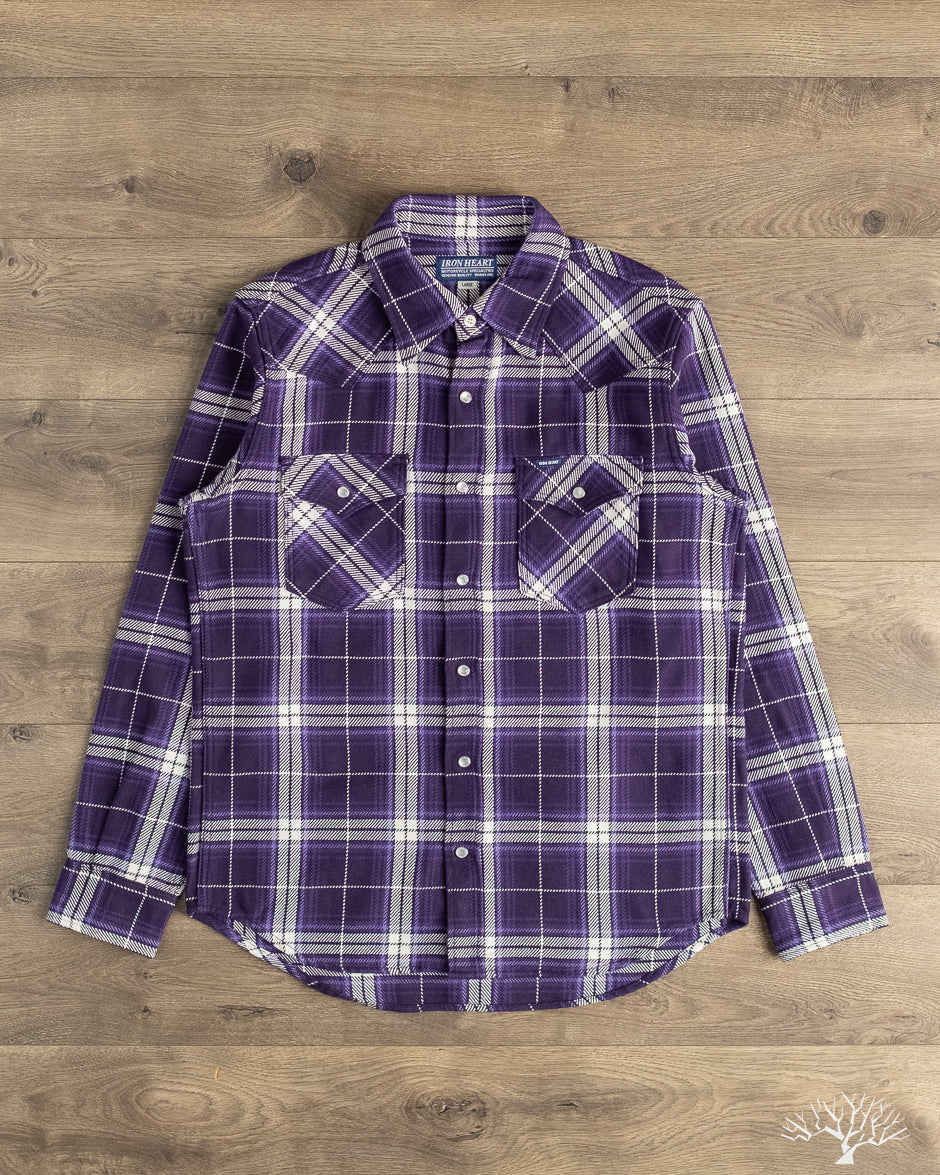Iron Heart - IHSH-439-PUR - 9oz Selvedge Flannel Check Western