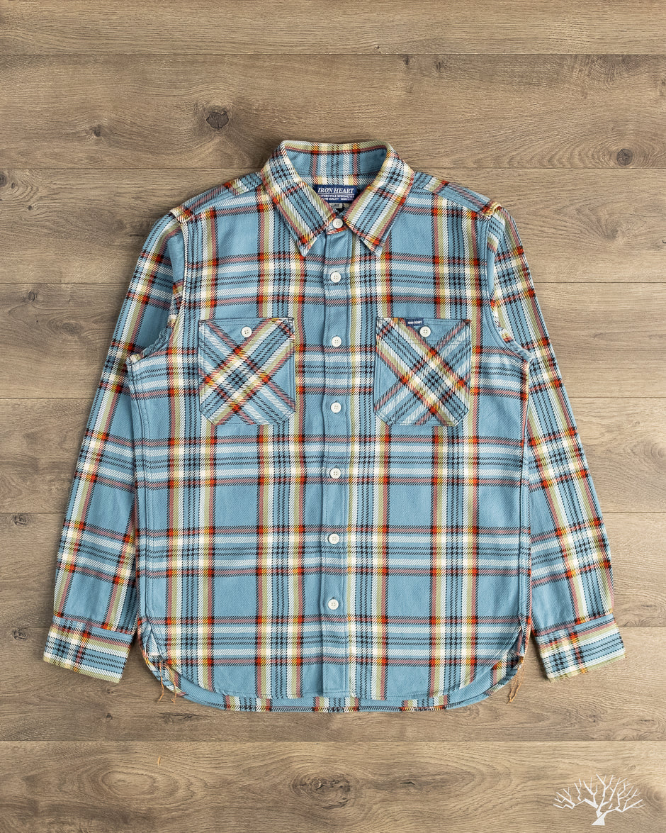 Iron Heart - IHSH-442-SAX - 9oz Selvedge Flannel Check Work Shirt