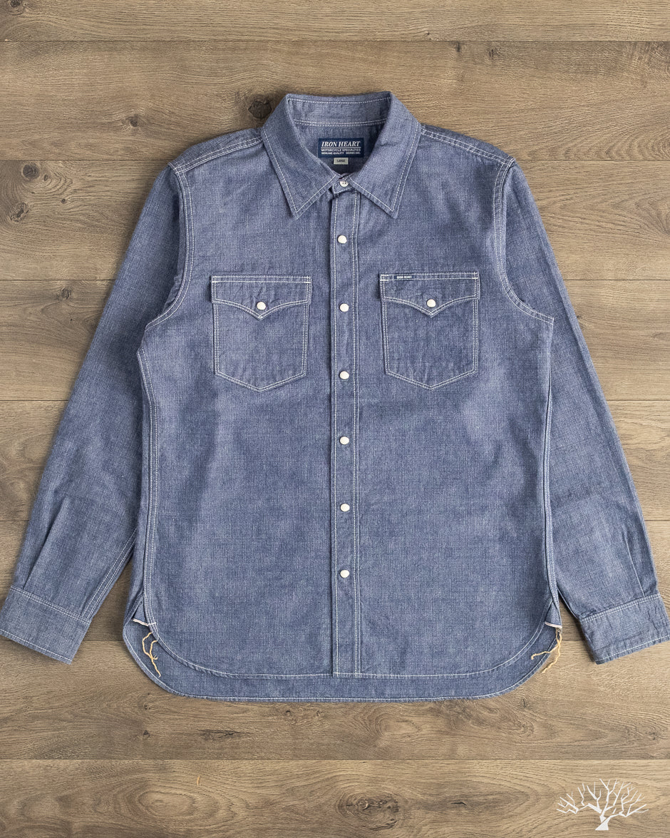 Iron Heart - IHSH-13-BLU - 10oz Selvedge Chambray Single Yoke Western Shirt Iron Heart - IHSH-13-BLU - 10oz Selvedge Chambray Single Yoke Western Shirt
