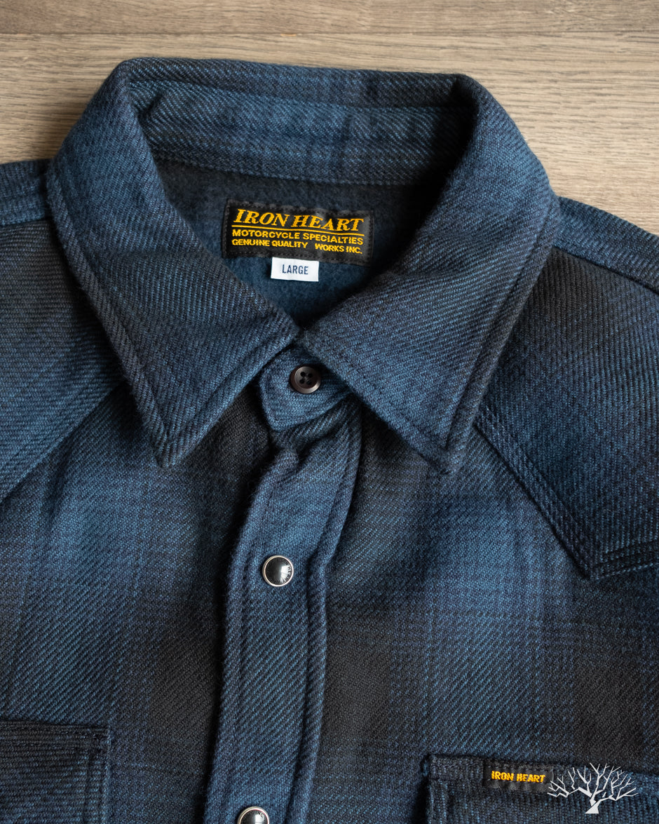 Iron Heart - IHSH-264-NAV - UHF Ombré Check Western Shirt - Navy