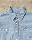 Iron Heart IHSH-285-PIN - 5.5oz Selvedge Pinstripe Chambray Short-Sleeve Work Shirt - Indigo
