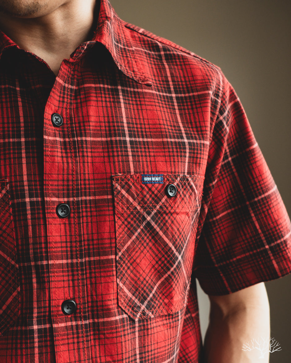 Iron Heart IHSH-392-RED 5oz Selvedge Short-Sleeve Work Shirt - Red Vintage Check