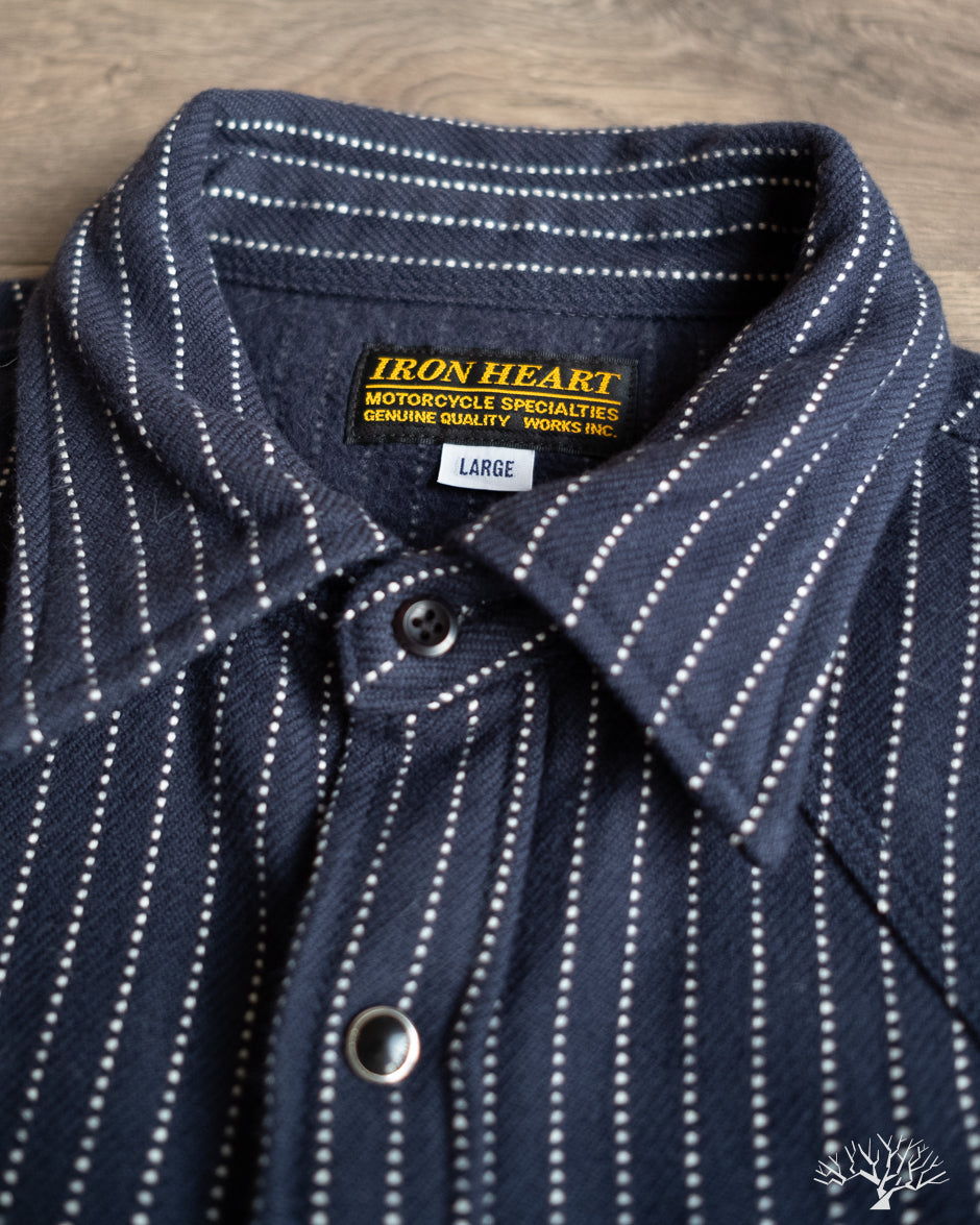 Iron Heart - IHSH-401-NAV - Ultra Heavy Flannel Chalk Stripe