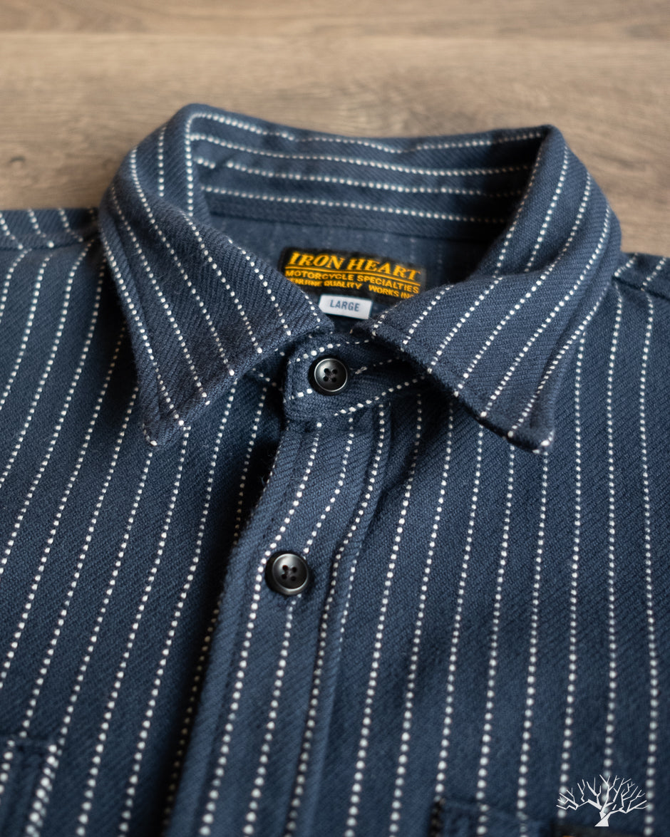 Iron Heart - IHSH-402-NAV - Ultra Heavy Flannel Chalk Stripe Work