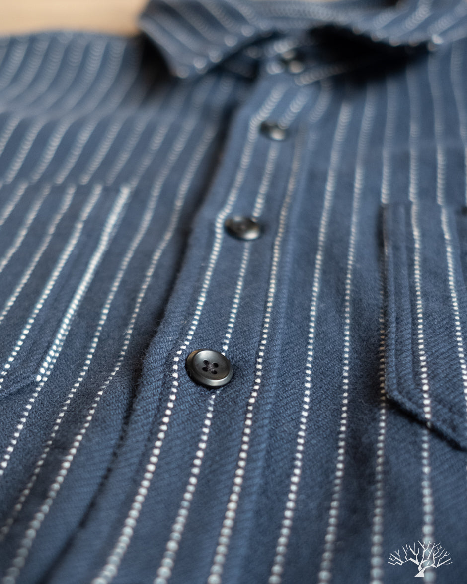 Iron Heart - IHSH-402-NAV - Ultra Heavy Flannel Chalk Stripe Work