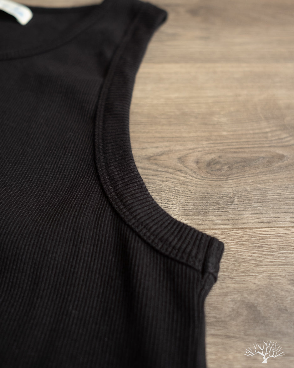 Merz b. Schwanen RIBTANK01 Ribbed Tank Top - Deep Black – Withered Fig