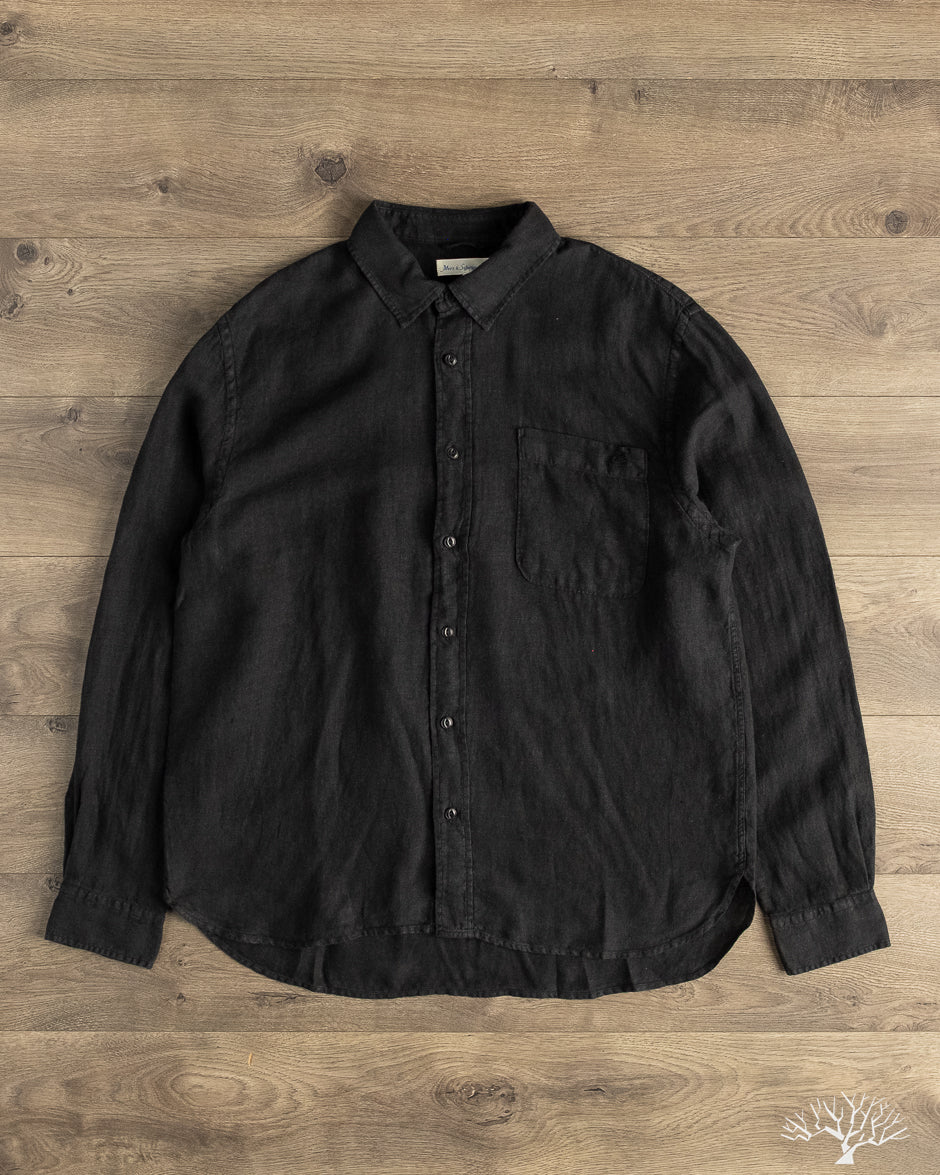 SHIRT20LI Relaxed Fit Organic Linen Long-Sleeve Shirt - Deep Black