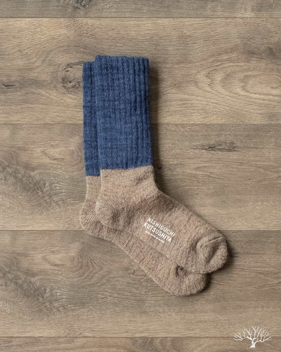Nishiguchi Kutsushita - Mohair Wool Pile Socks - Navy – Withered Fig