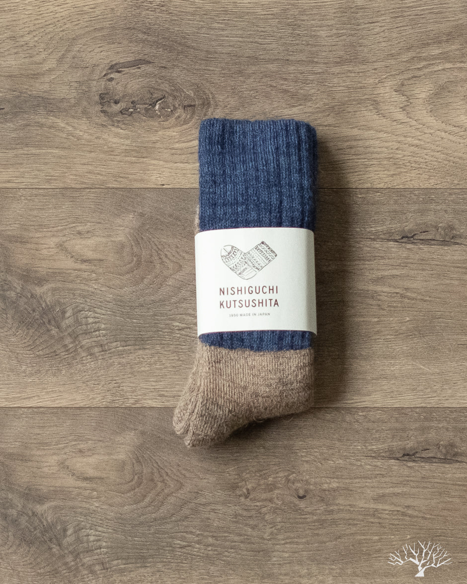 Nishiguchi Kutsushita - Mohair Wool Pile Socks - Navy – Withered Fig