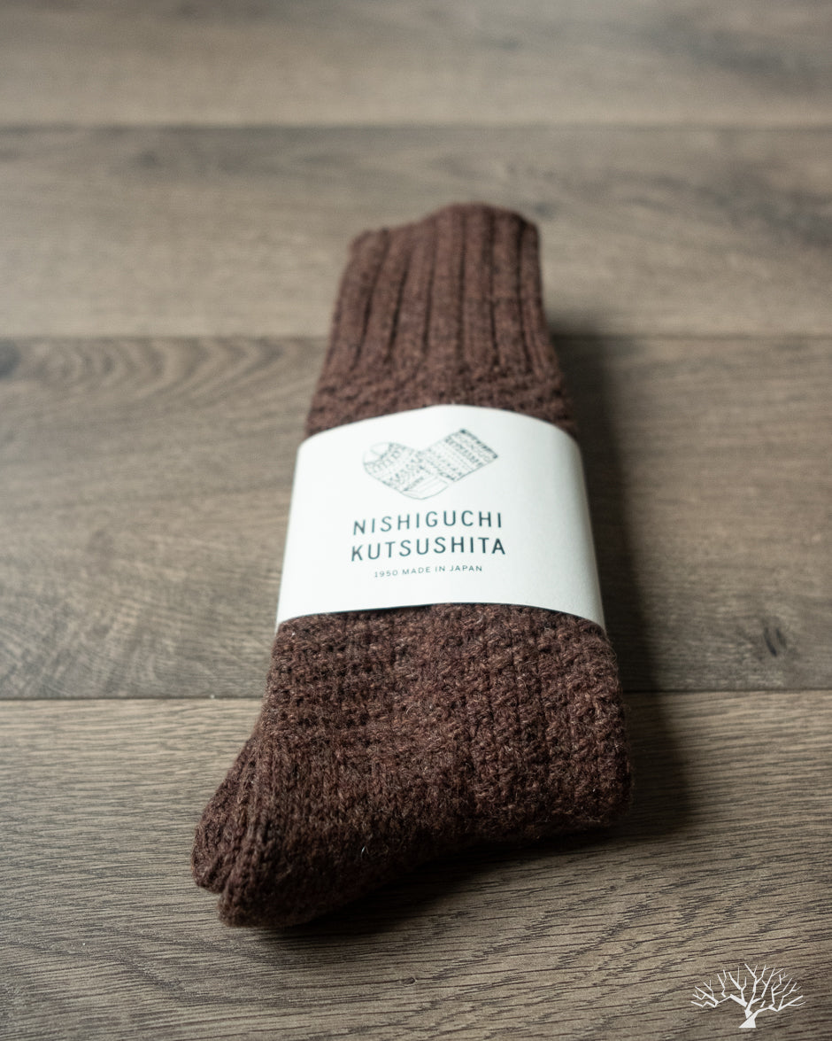 Nishiguchi Kutsushita Wool Cotton Boot Socks Mocha Brown