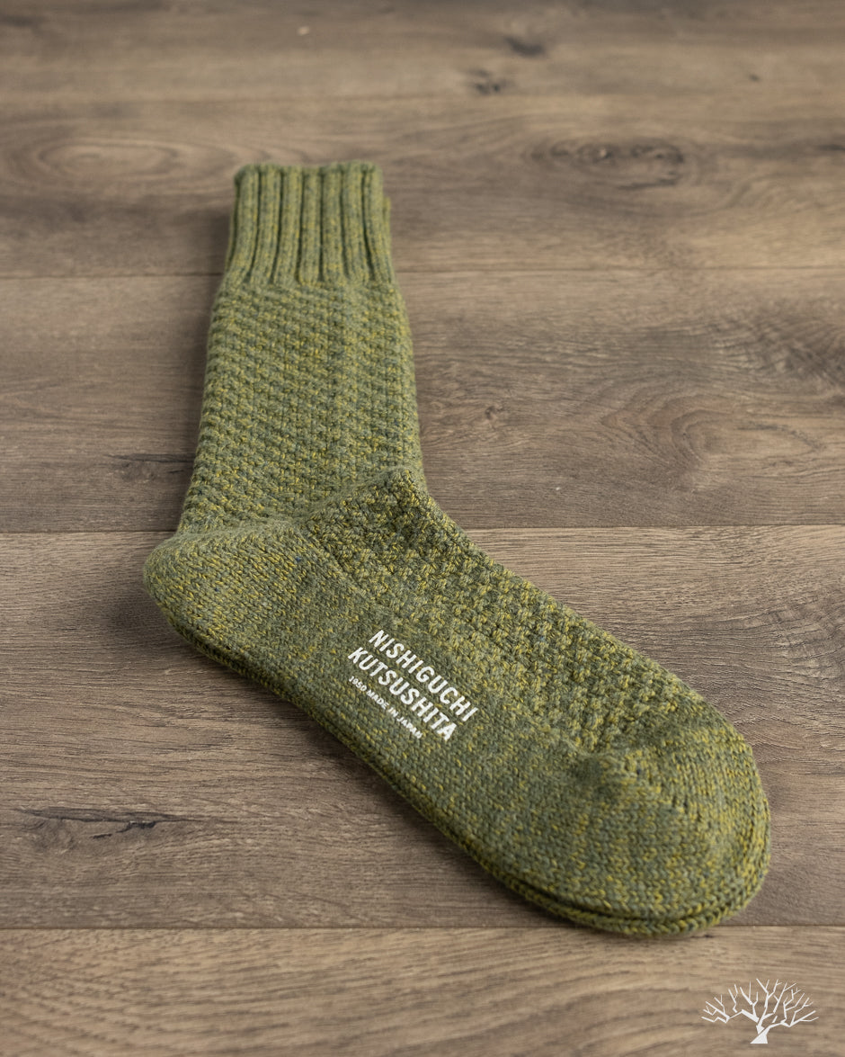 Nishiguchi Kutsushita - Wool Cotton Boot Socks - Moss Green