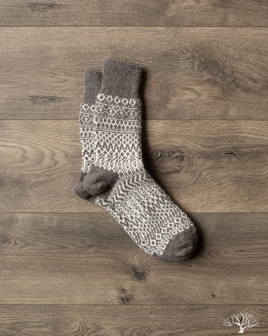 hissikoku Nishiguchi Kutsushita - Wool Jacquard Socks - Gray – Withered Fig