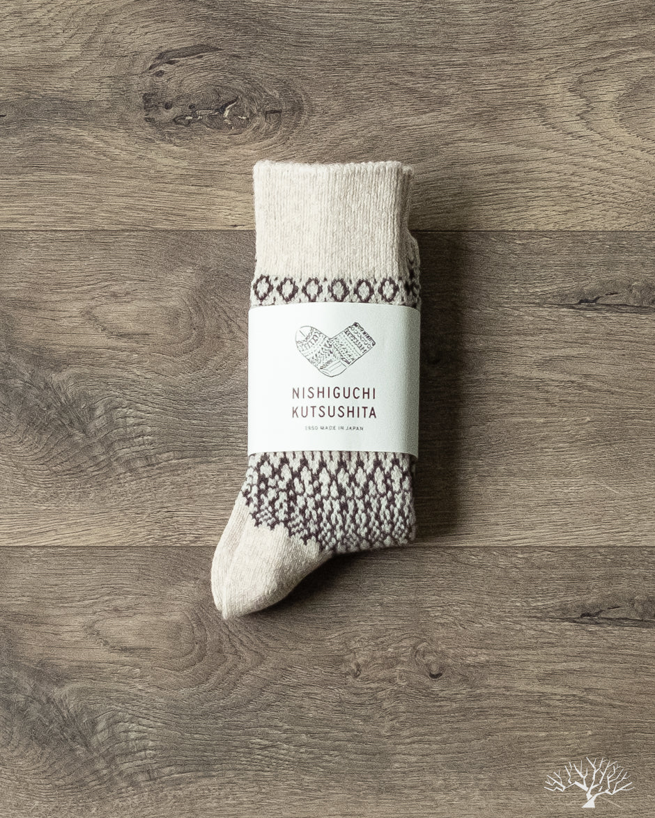 Nishiguchi Kutsushita - Wool Jacquard Socks - Oatmeal – Withered Fig