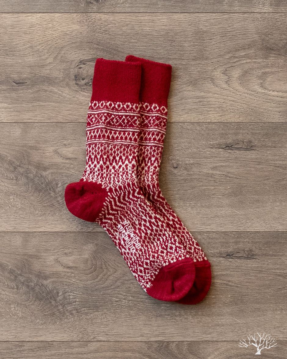 Nishiguchi Kutsushita - Wool Jacquard Socks - Wine – Withered Fig
