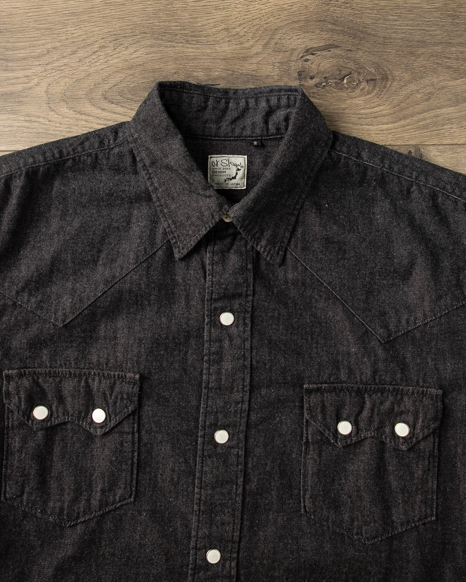 orSlow - Denim Western Shirt - Black Denim  Withered Fig