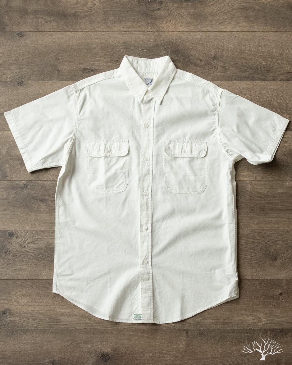 orSlow - Short-Sleeve Chambray Work Shirt w/ Flap Pocket - White