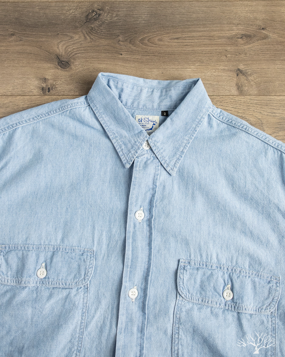 orSlow - Short-Sleeve Chambray Work Shirt w/ Flap Pocket