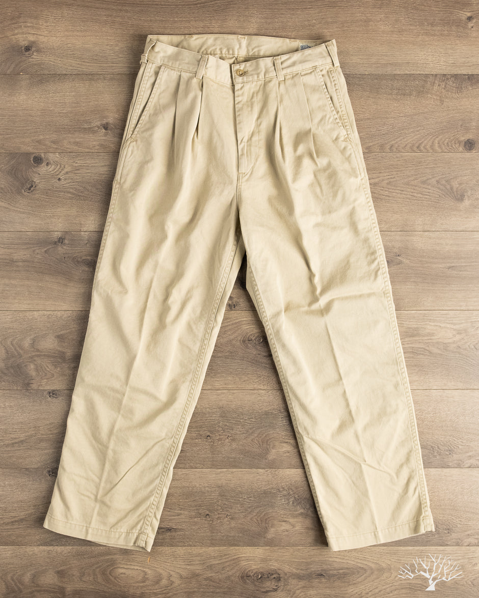 orSlow - Two Tuck Wide Trousers - Khaki – Withered Fig