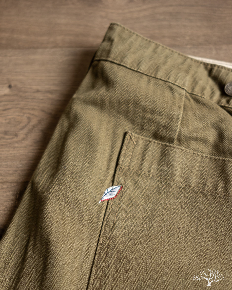 Pure Blue Japan - 1179-OLV Sulfur Dyed Herringbone Work Shorts