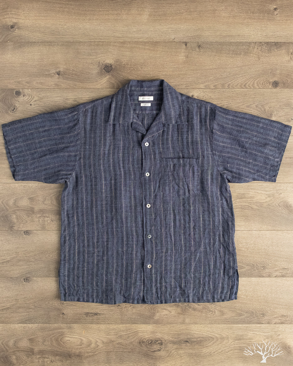 Seuvas - Linen Open Collar Shirt - Navy – Withered Fig
