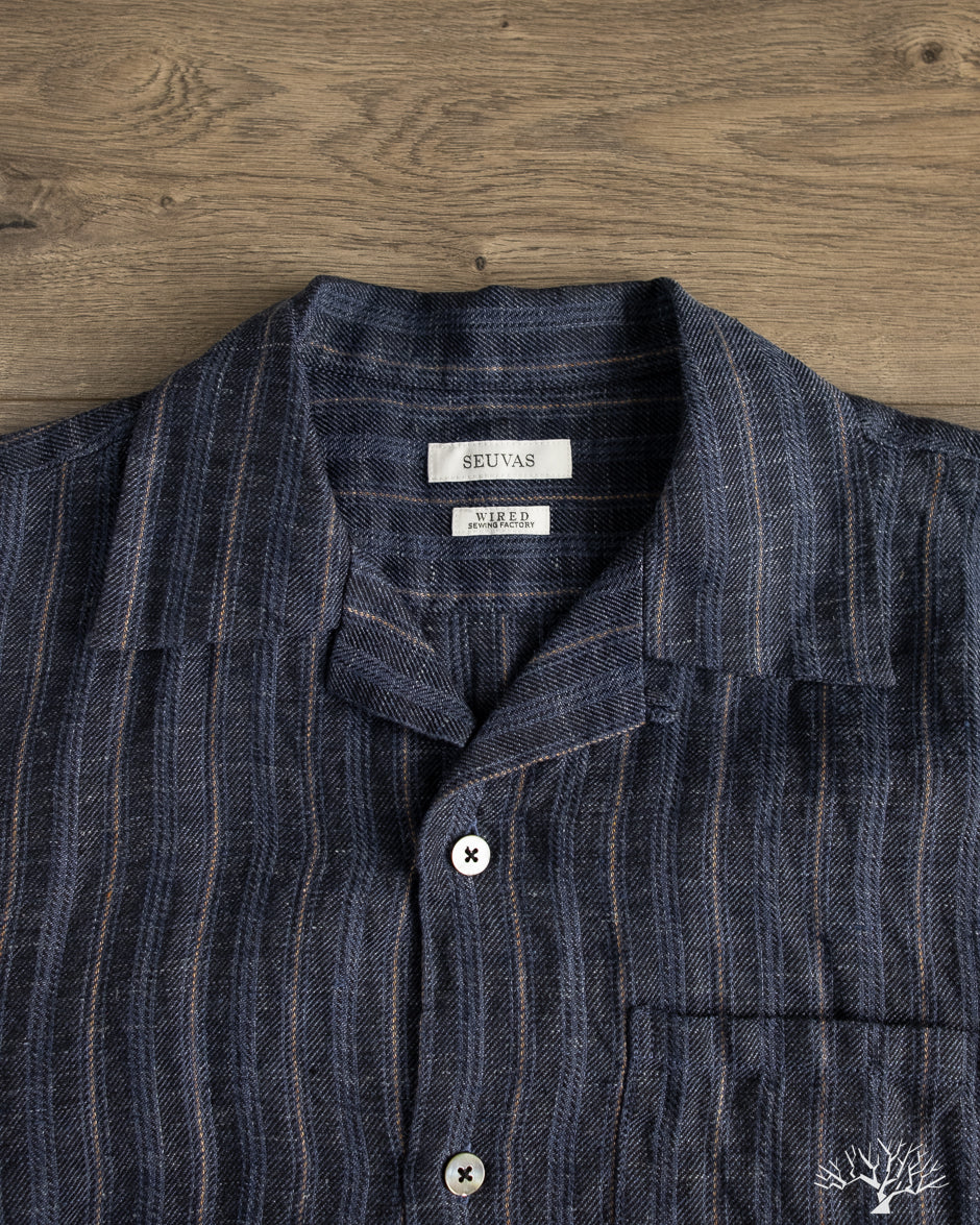 Seuvas - Linen Open Collar Shirt - Navy – Withered Fig