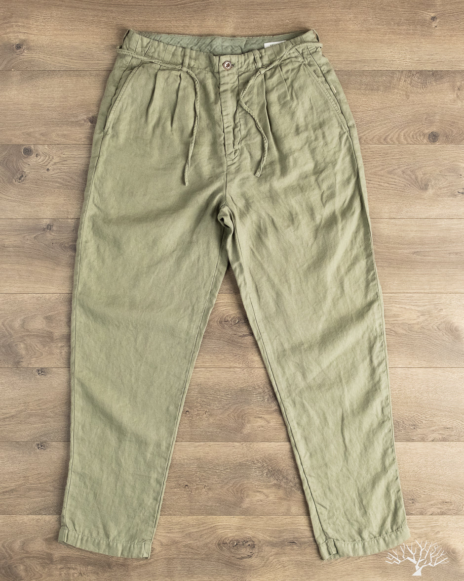 Seuvas - Linen Tapered 2-Tuck Pants - Olive – Withered Fig