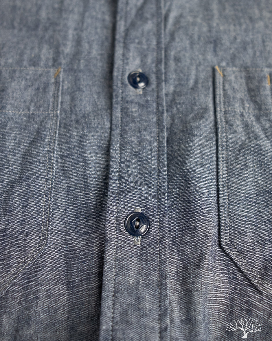 Seuvas - Selvedge Chambray Short Sleeve Work Shirt - Indigo