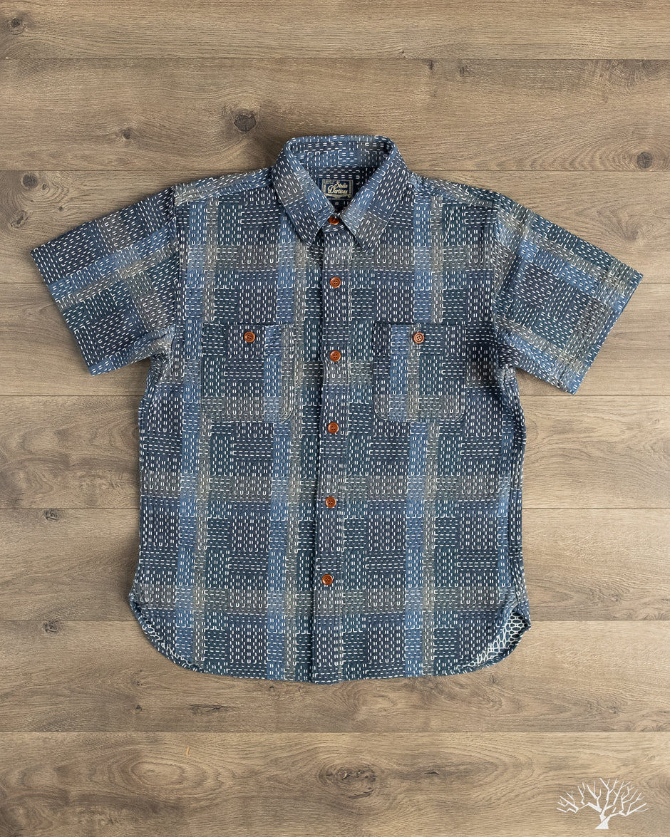 Studio D'Artisan - Noragi Sashiko Short-Sleeve Work Shirt - Blue