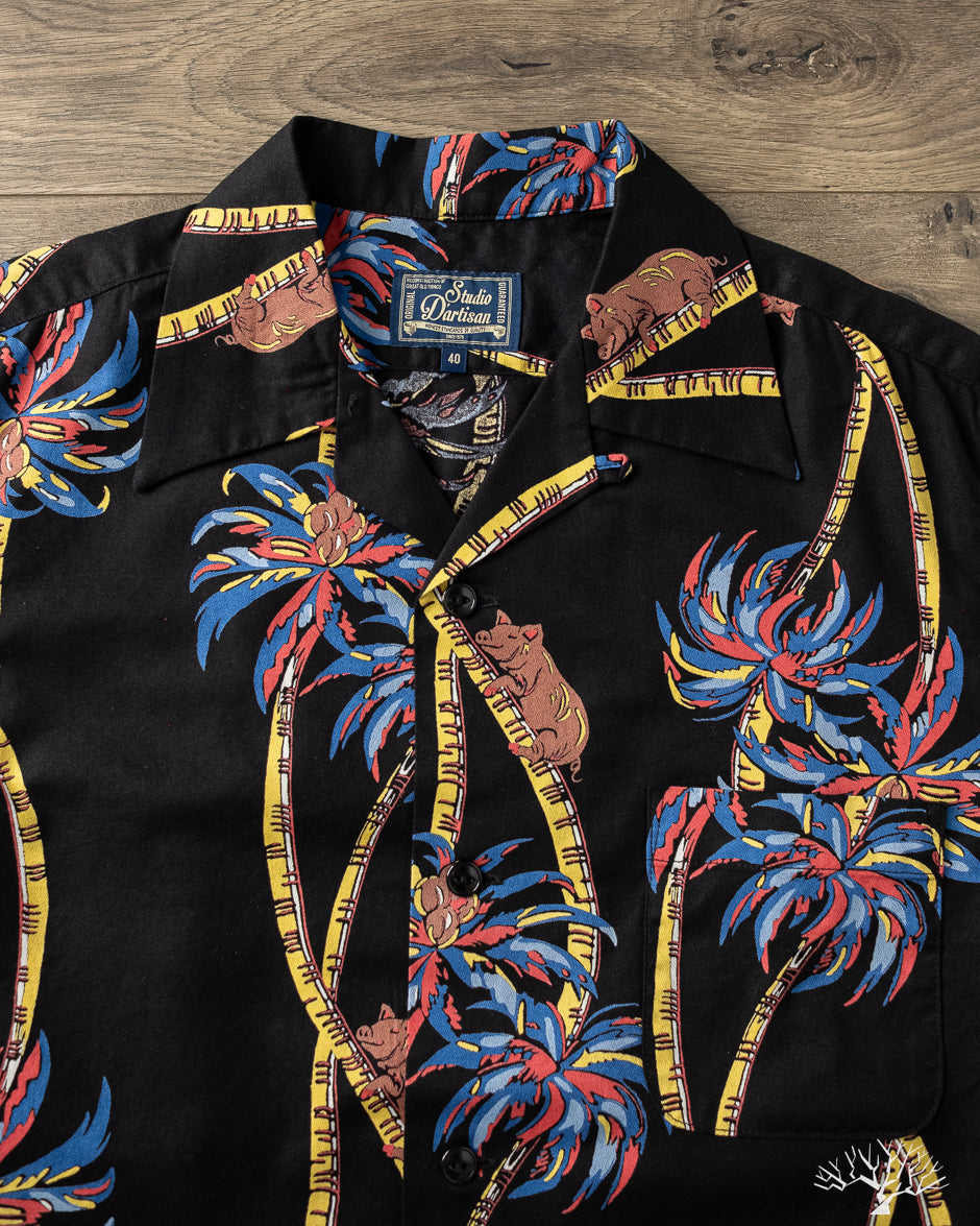 トップス 70s vintage Black Rayon Aloha Shirt fade Studio d'Artisan - 