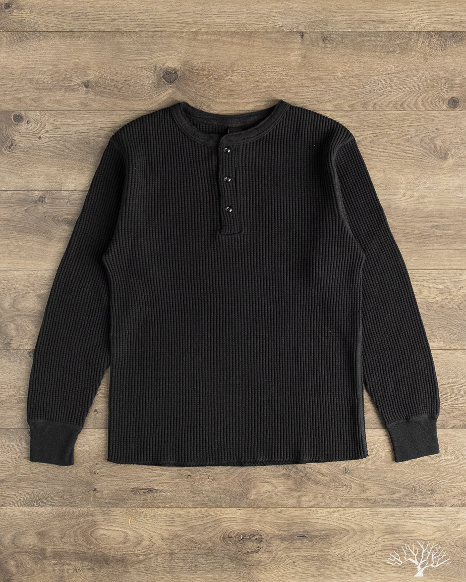 UES - 66BW Big Waffle Henley T-Shirt - Black – Withered Fig