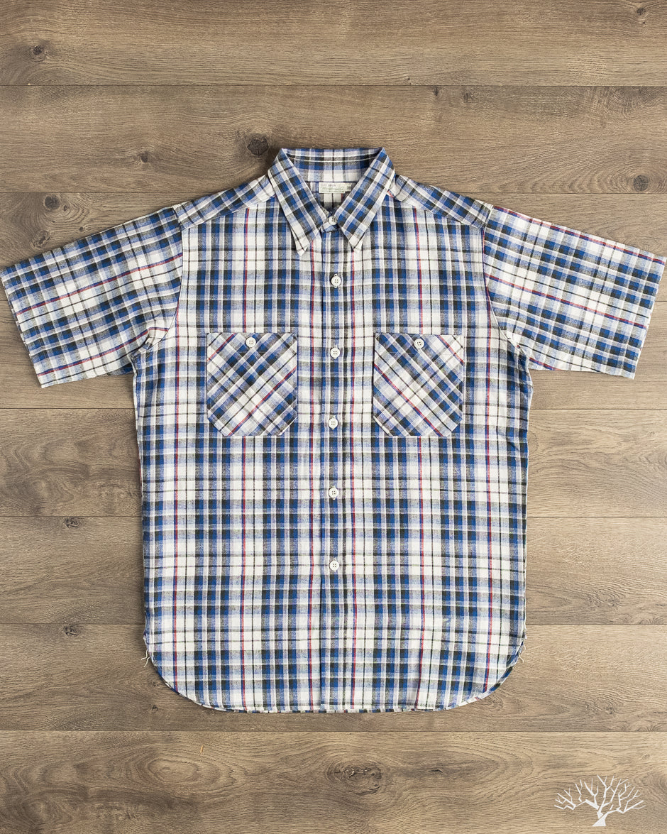 Warehouse - Lot 3056 - Short-Sleeve Check Work Shirt - Blue