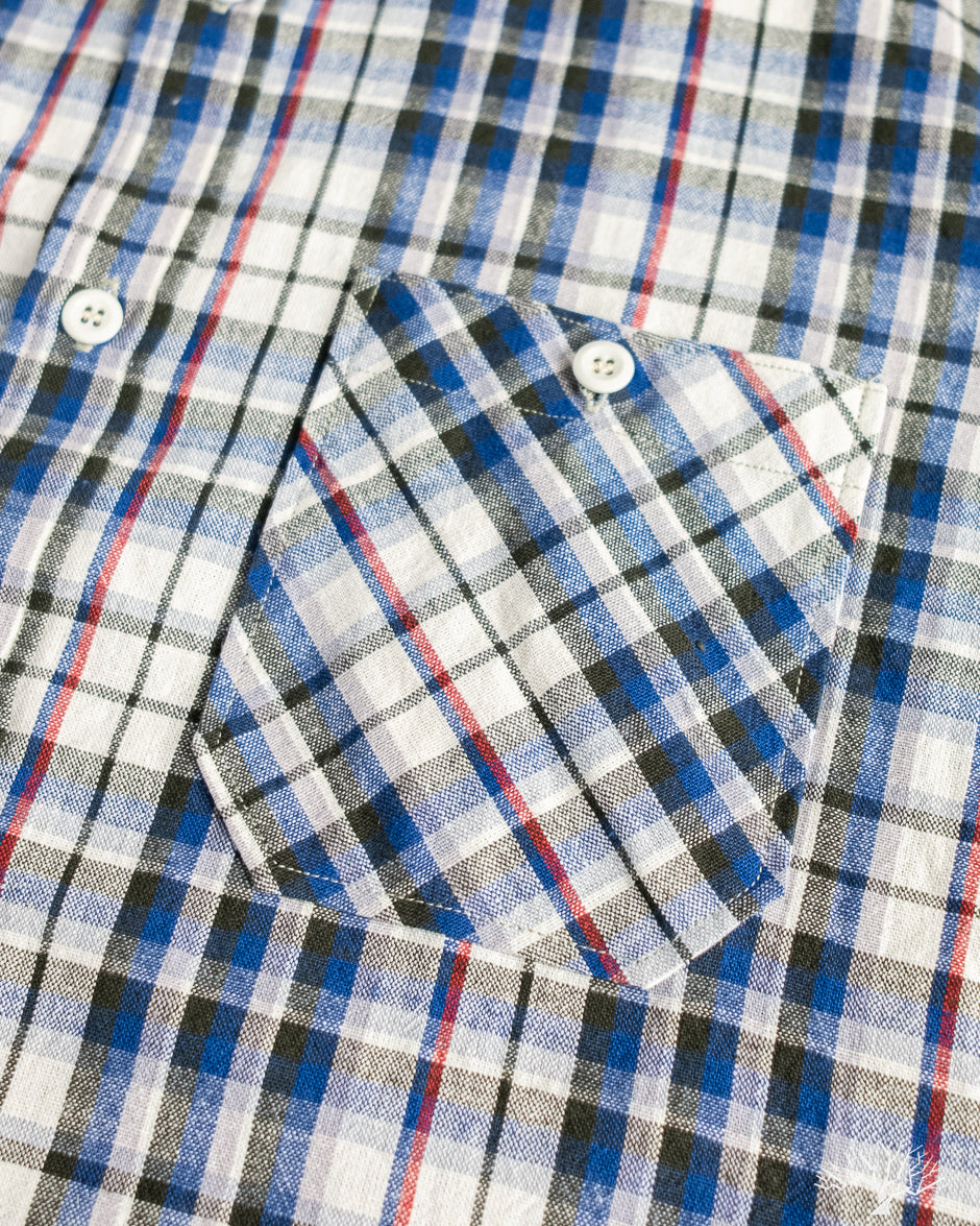 Warehouse - Lot 3056 - Short-Sleeve Check Work Shirt - Blue