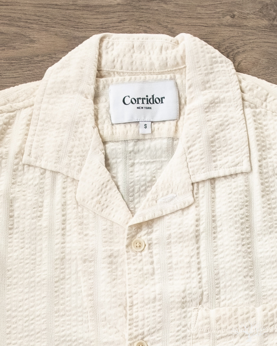 Corridor - Striped Seersucker Short Sleeve Shirt - White
