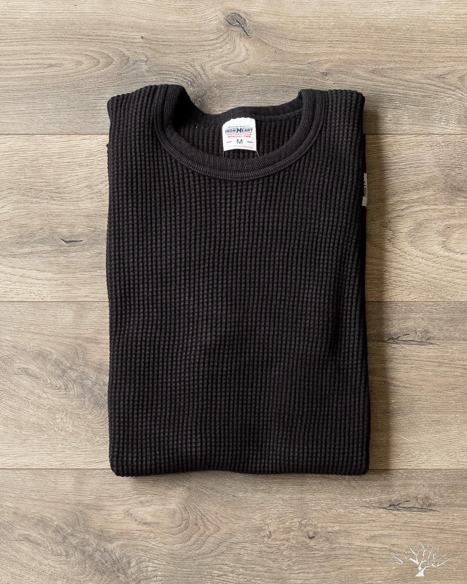 IHTL-1301-BLK Waffle Knit Long Sleeve Crew Neck Thermal Black