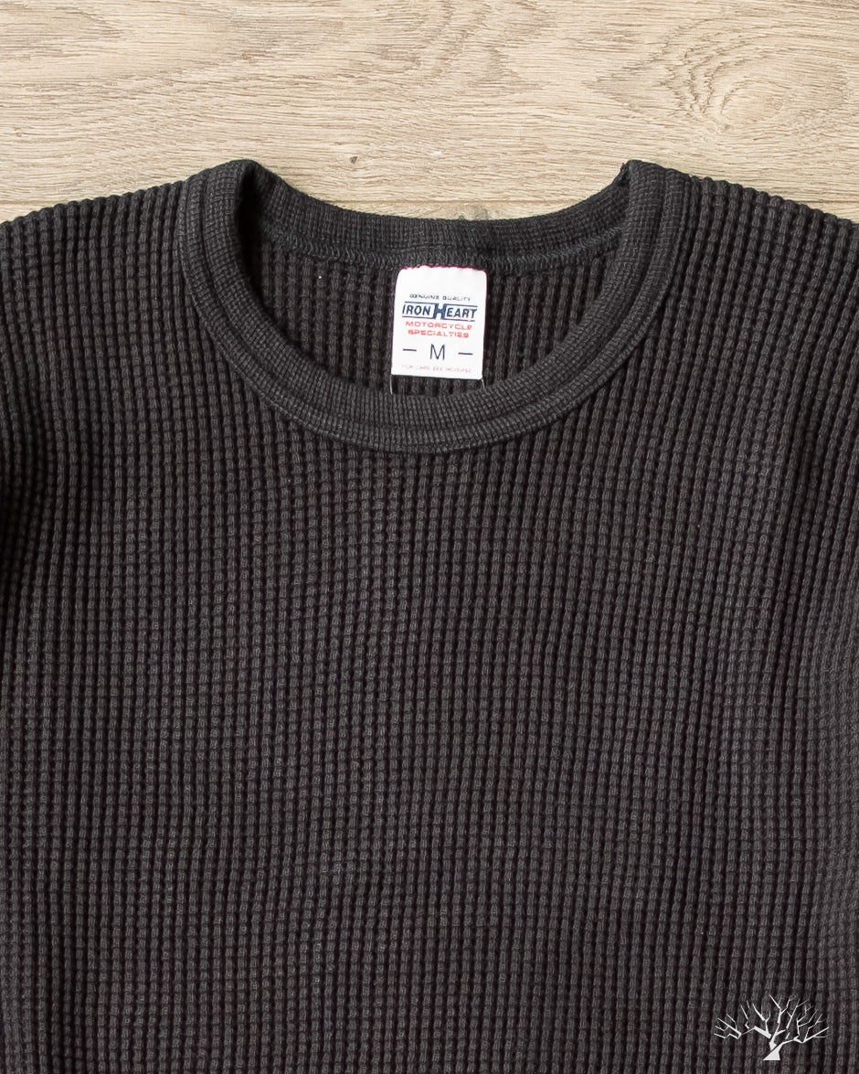 IHTL-1301-BLK - Waffle Knit Long Sleeve Crew Neck Thermal - Black