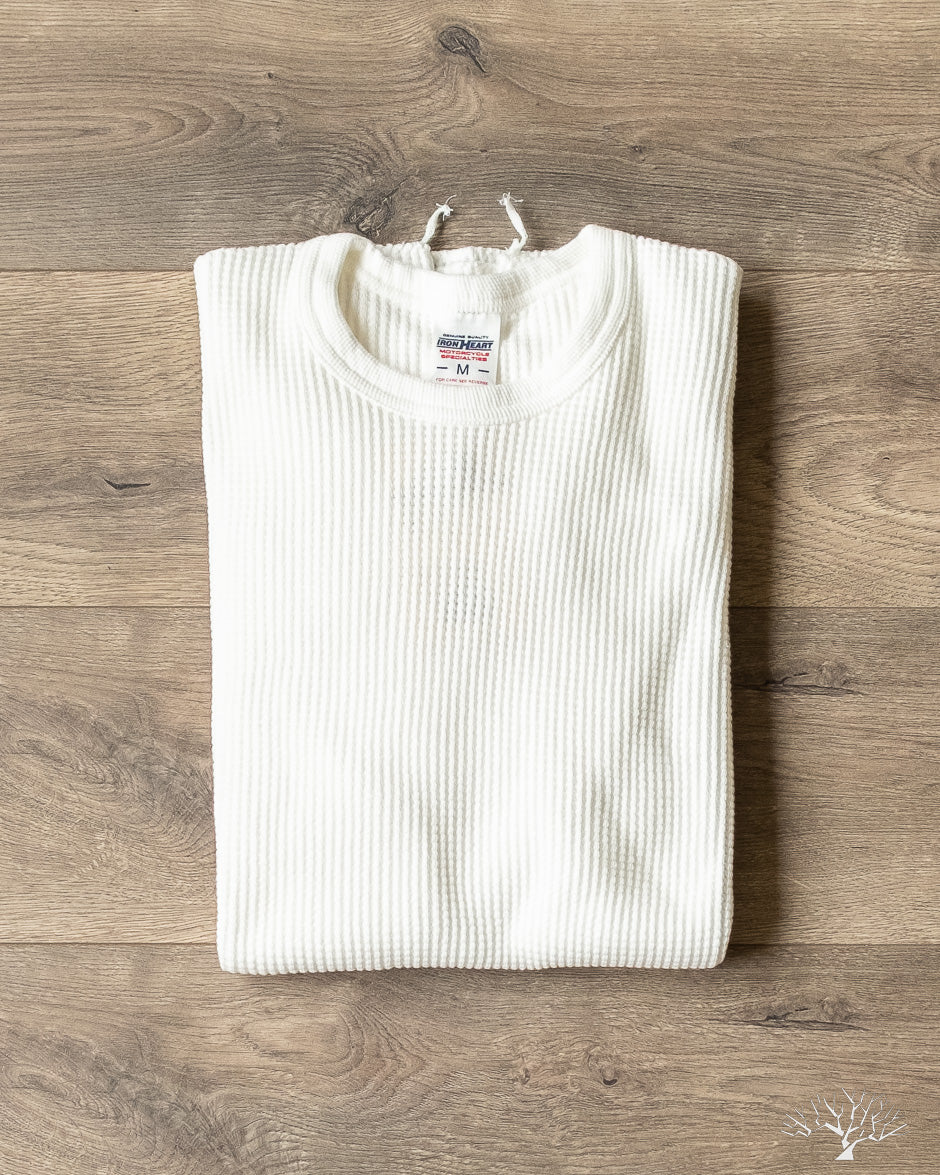IHTL-1301-WHT Waffle Knit Long Sleeve Crew Neck Thermal White