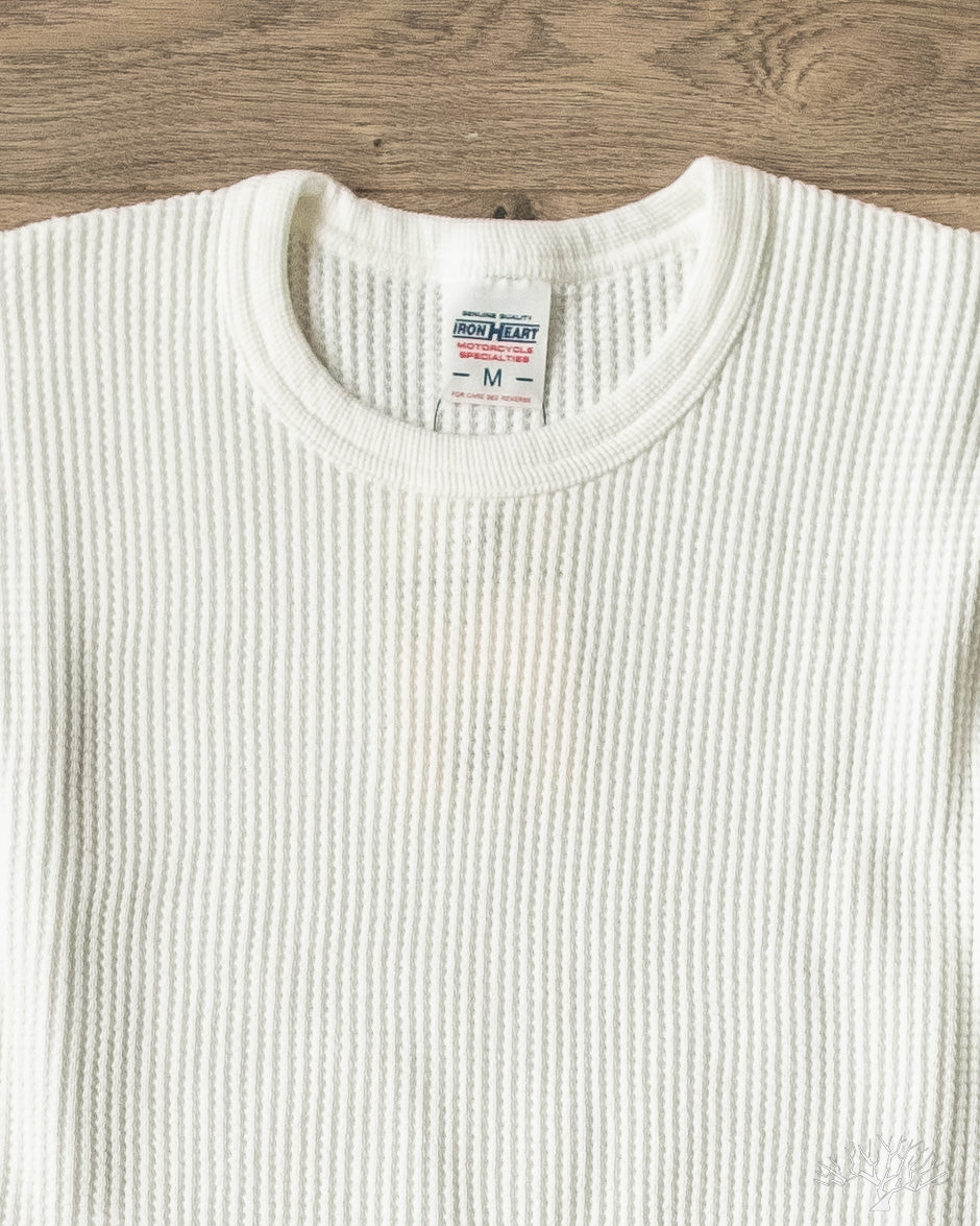 IHTL-1301-WHT Waffle Knit Long Sleeve Crew Neck Thermal White